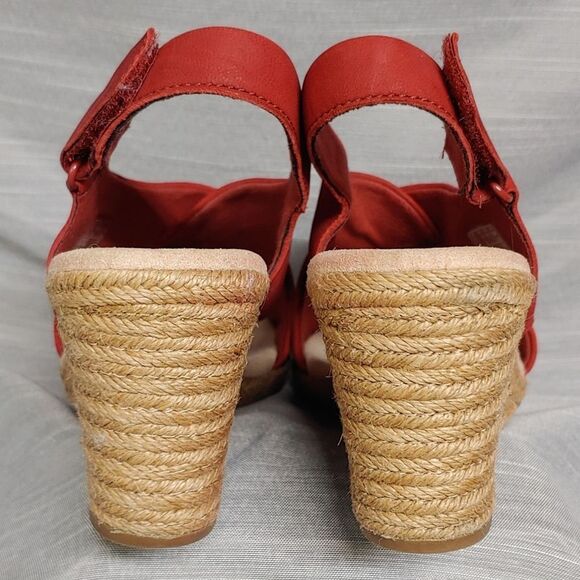 Clarks Red Lafley Alaine Open Toe Sling Back Espadrilles Wedges Heels Womens 10 - Picture 9 of 13
